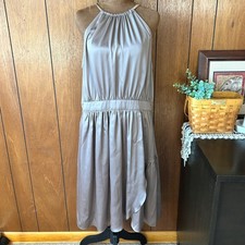 Vintage Maggy London Women's Halter Neck Midi Dress Gold Strap Sleeveless