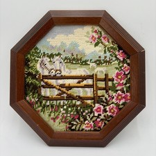 Vintage Handmade Needlepoint Horse Pasture Oc...