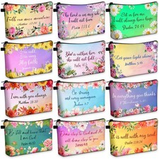 12 Pcs Inspirational Christian Gifts Religious Makeup Bags Bulk for Women Bib...
