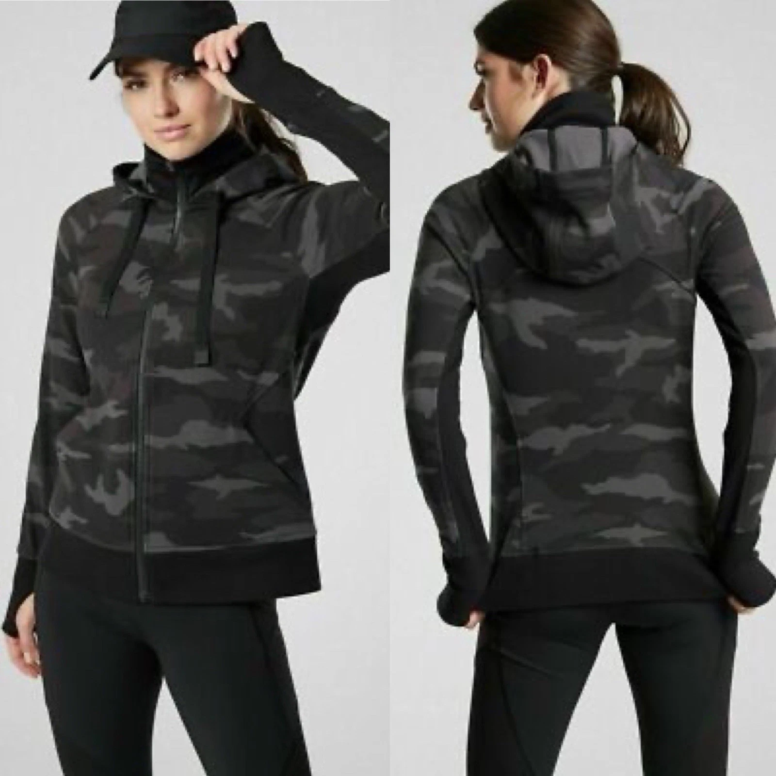 Athleta Triumph Black Camo Hoodie Full Zip Jacket Women’s Size Small