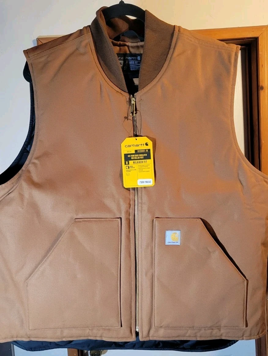 Carhartt Men's XL Relaxed Fit Duck Insulated Rib Collar Vest Carhartt Brown NWT