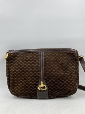 Gucci GG Monogram Brown Suede Shoulder Bag