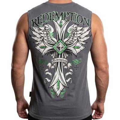 RAW STATE  by AFFLICTION Charcoal CROSS TAPE Sleeveless Slim Fit Mens T-shirt