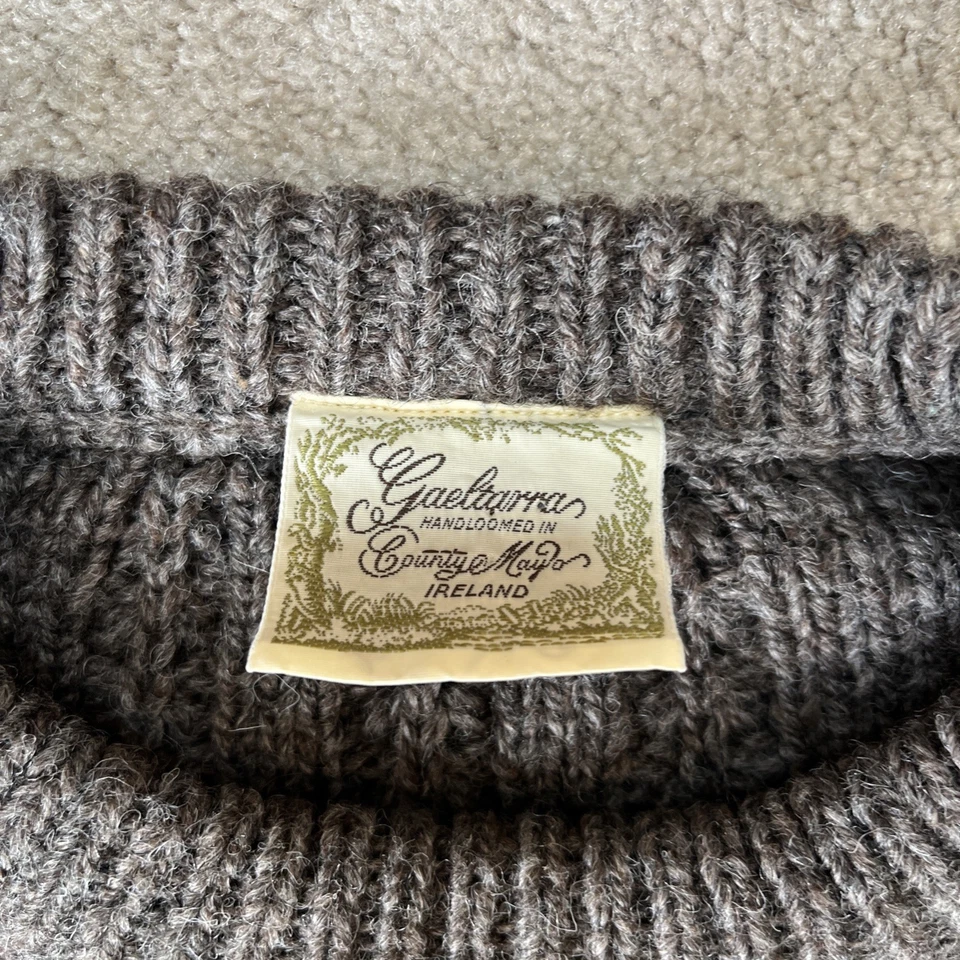 Suéter Gaeltarra Adulto Mediano 42" Lana Pescador Marrón Tejido a Mano Grueso Cable Foto 2 de 4