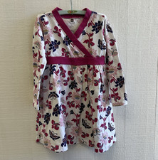 Tea Collection Girls Size 4 White Floral Butterfly Wrap Dress Long Sleeve Cotton