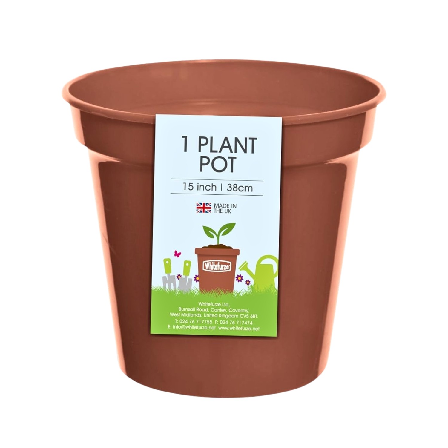 Flower Pot Planter 38cm Terracotta Plastic Round Whitefurze Round Garden Décor