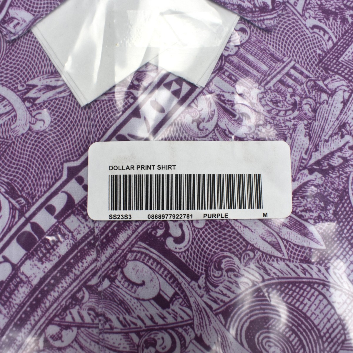 NWT Supreme SS23 Dollar Bill Print S/S Shirt Button Down Purple