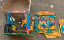 Rare 1950 s Yoneya Tin Mechanical Wind Up Playful Animal Swing Bear & Dog Works