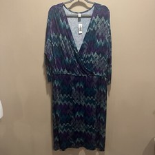 Old Navy Women's NWT  Teal Purple Faux Wrap Dress XXL Midi Deep V-Neck Casual