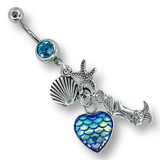 14g Azul Circonita Cuelga Sirena Estrella de Mar Concha Corazón Peces Escala Anillo Vientre B496