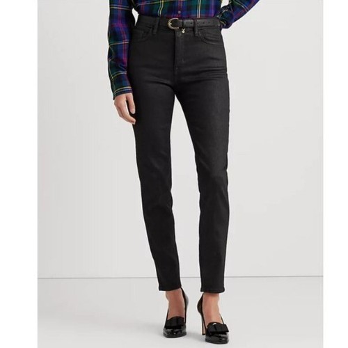 Lauren Ralph Lauren Coated High-Rise Skinny Ankle Jeans 12 Black Streetwear NWT - 第 1/14 張圖片