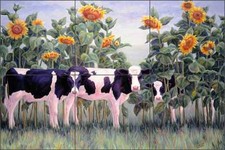 Ceramic Tile Mural Backsplash Elliott Cows Sunflowers Country Life Art CCI-LE17b