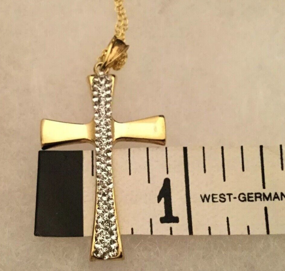 Sterling Silver 925 Vermeil Crystal Cross Necklace 18” Turkey RL 925 2.