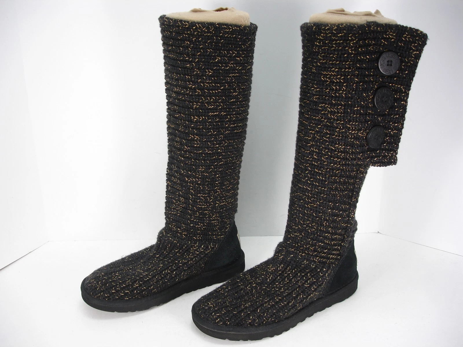 UGG AUSTRALIA 1876 STIVALI INVERNALI DA DONNA IN MAGLIA CARDY NERO ORO METALLIZZATO 7