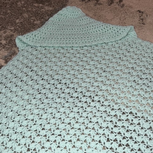 Vintage Pastel Blu-green Hooded Baby Blanket Crochet - 32”x34”-unisex- Handmade