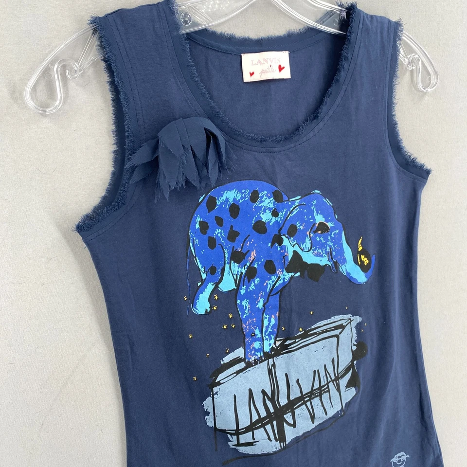 Lanvin Petite 尺寸 P2XS 大象印花背心蓝色棉质丝绸 — 第 4/4 张图片