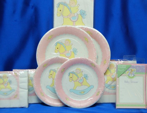 Rocking Horse Party # 12 Baby Shower Plates Napkins Invites Tablecover Vintage - Picture 2 of 5