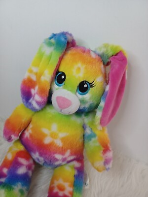 Build A Bear Bright Blooms Bunny Rabbit Rainbow Tie Dye 16'' Plush Sewn Eyes BAB