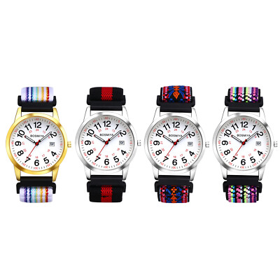 Mens Womens Quartz Easy Reader Large Round Date Dial Stretch Braided Strap Watch