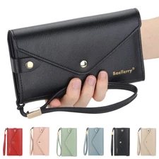 Cell Phone Case Leather Purse Wristlet Women's Credit Card Holder Hasp Wallet