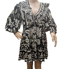 Farm Rio Graphic Floral Ruffle Mini Dress Black and Cream