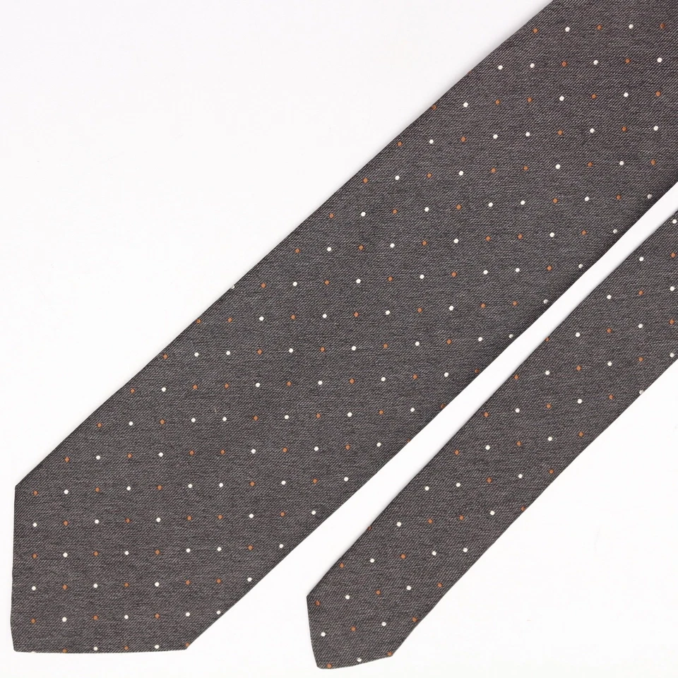 Corbata tejida Gladson para hombre lana seda gris cobre blanco lunares Italia Foto 2 de 4
