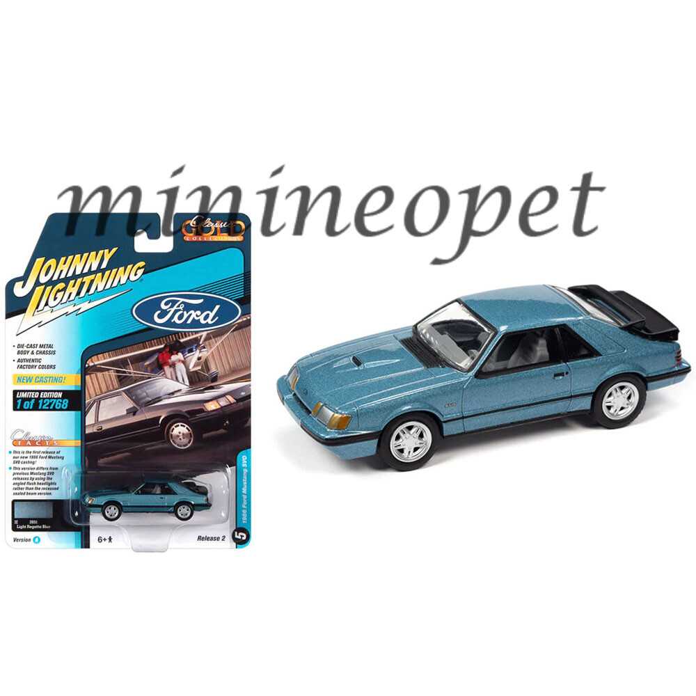 JOHNNY LIGHTNING 1986 FORD MUSTANG SVO 1/64 LIGHT REGATTE BLUE JLCG029 JLSP247 A
