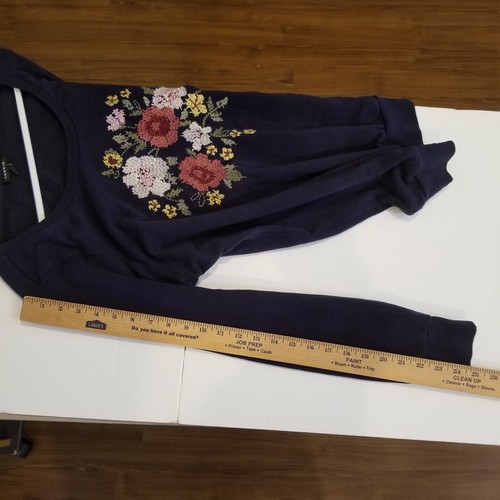 Torrid 1 Sweatshirt Women's 1X 14/16 Navy Blue Embroidered Floral Long Sleeve - Picture 6 of 7