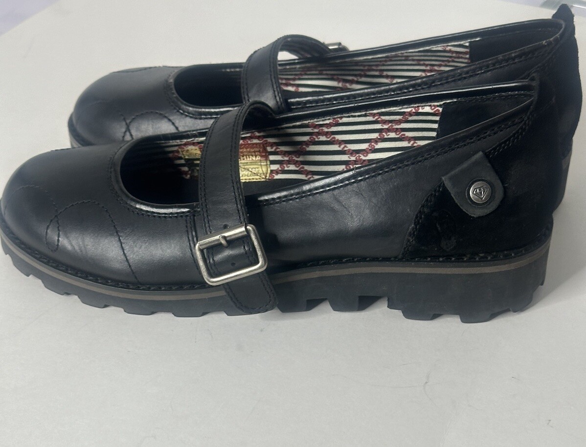 London Underground Mary Jane Leather Platform Lug Sole Shoes Black Y2K Shoe 