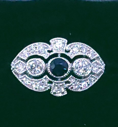  Saphir und Diamant Ring 14 Karat Gold. Art Deco Stil Größe 6,5. - Bild 1 von 12