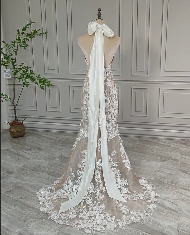 Backless Choker Halter Top Mermaid Wedding Dress Elegant Simple