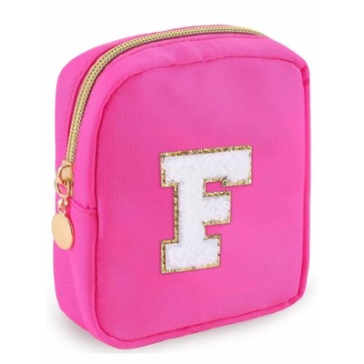 Initial Makeup Bag Mini Portable Cosmetic Bag Letter F New  (PINK) (NEW)
