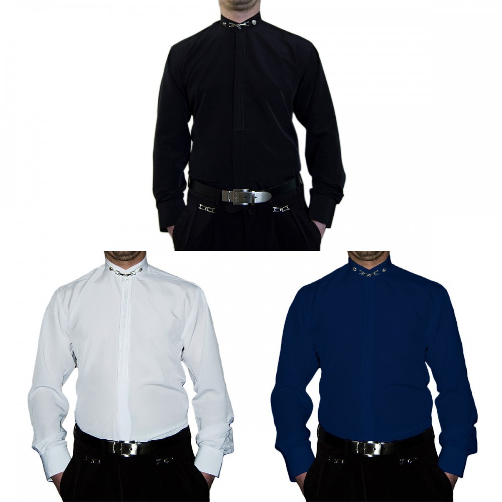 Stand up Collar Shirt S6F White Black Blue Men's Mens Shirt eBay