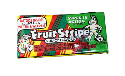 Fruit Stripe Chewing Gum 1 Pack 17 Sticks Yipes Tattoos Collectible Discontinued