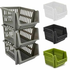 3 Tier Plastic Stacking Basket Vegetable Fruit Kitchen Office Storage Rack 18cm