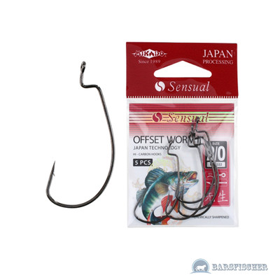 5 Stk. MIKADO SENSUAL OFFSET WORM II, CARBON HOOKS, OFFSET WORM DROP SHOT HAKEN