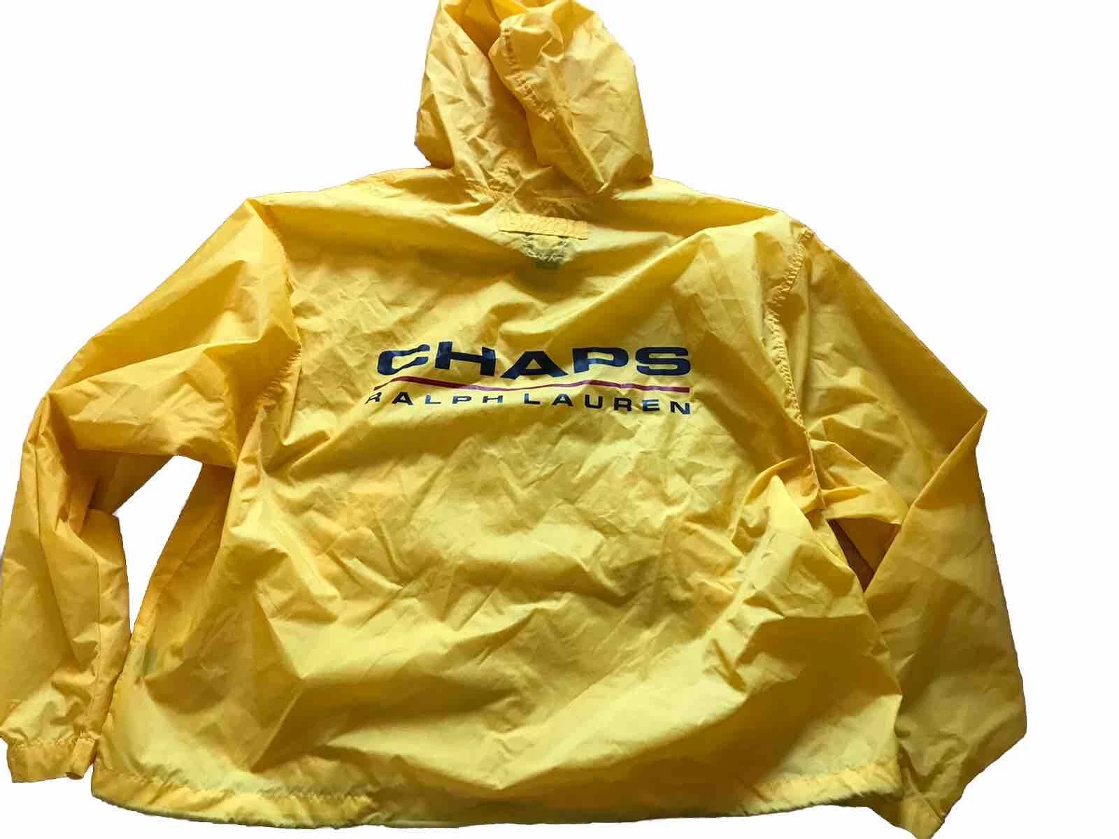 Vintage Chaps Ralph Lauren Windbreaker Rain Jacket Size Large Pullover Yellow