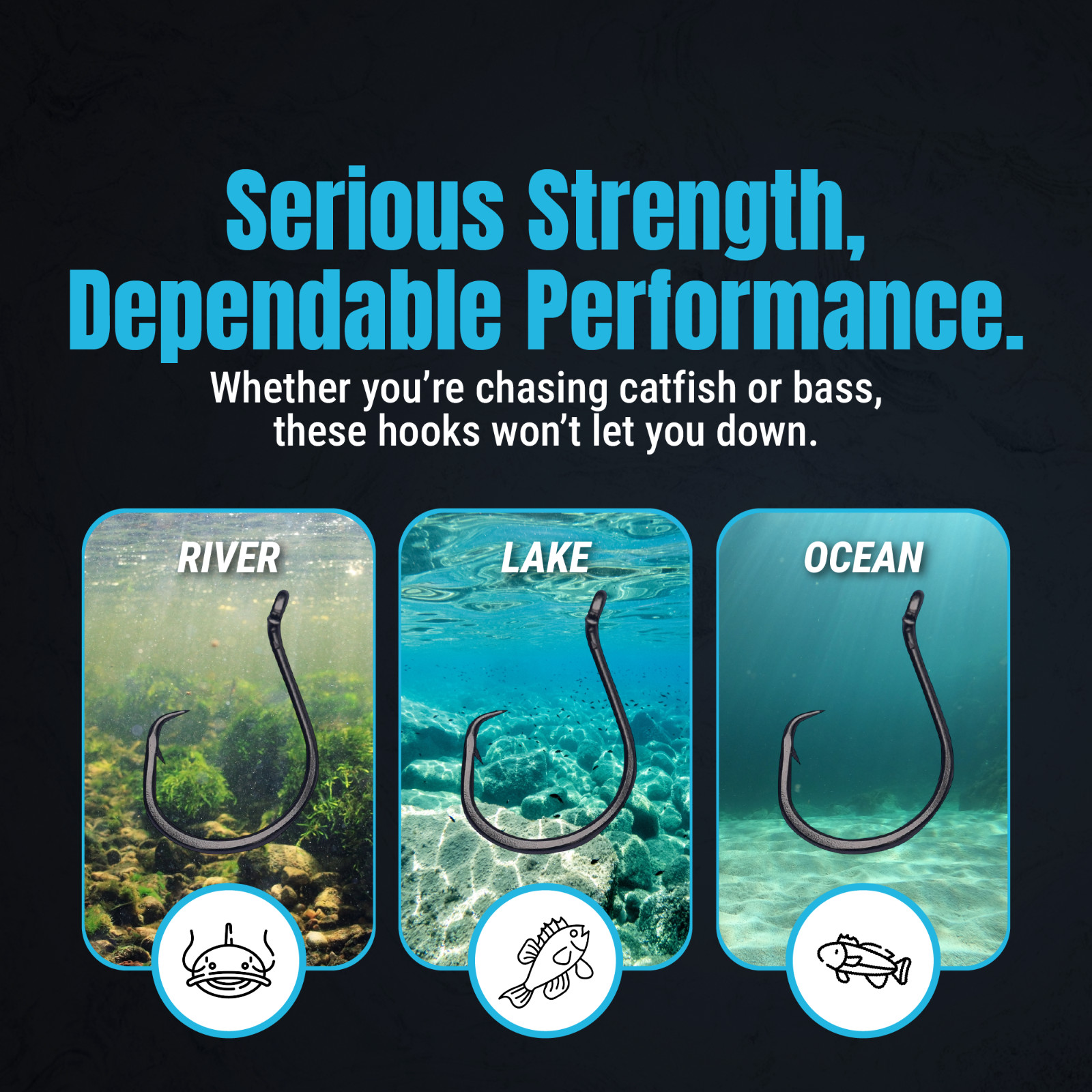 Reaction Tackle Heavyweight Octopus Circle Hooks - Offest Catfish Hooks- 25pk