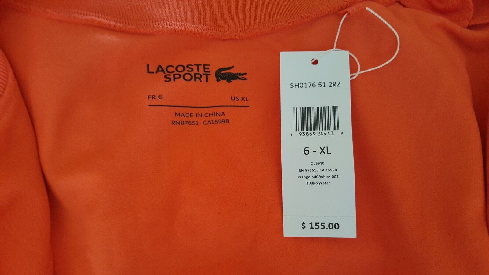 Men’s Lacoste Sport Miami Open Full Zip Jacket Orange SH0176