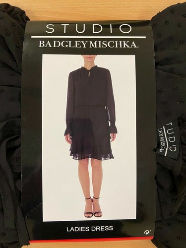 STUDIO BADGLEY MISCHKA Black Chiffon/Sheer 'Dobby Spot' Lined Dress Size M 10/12 - Picture 3 of 10