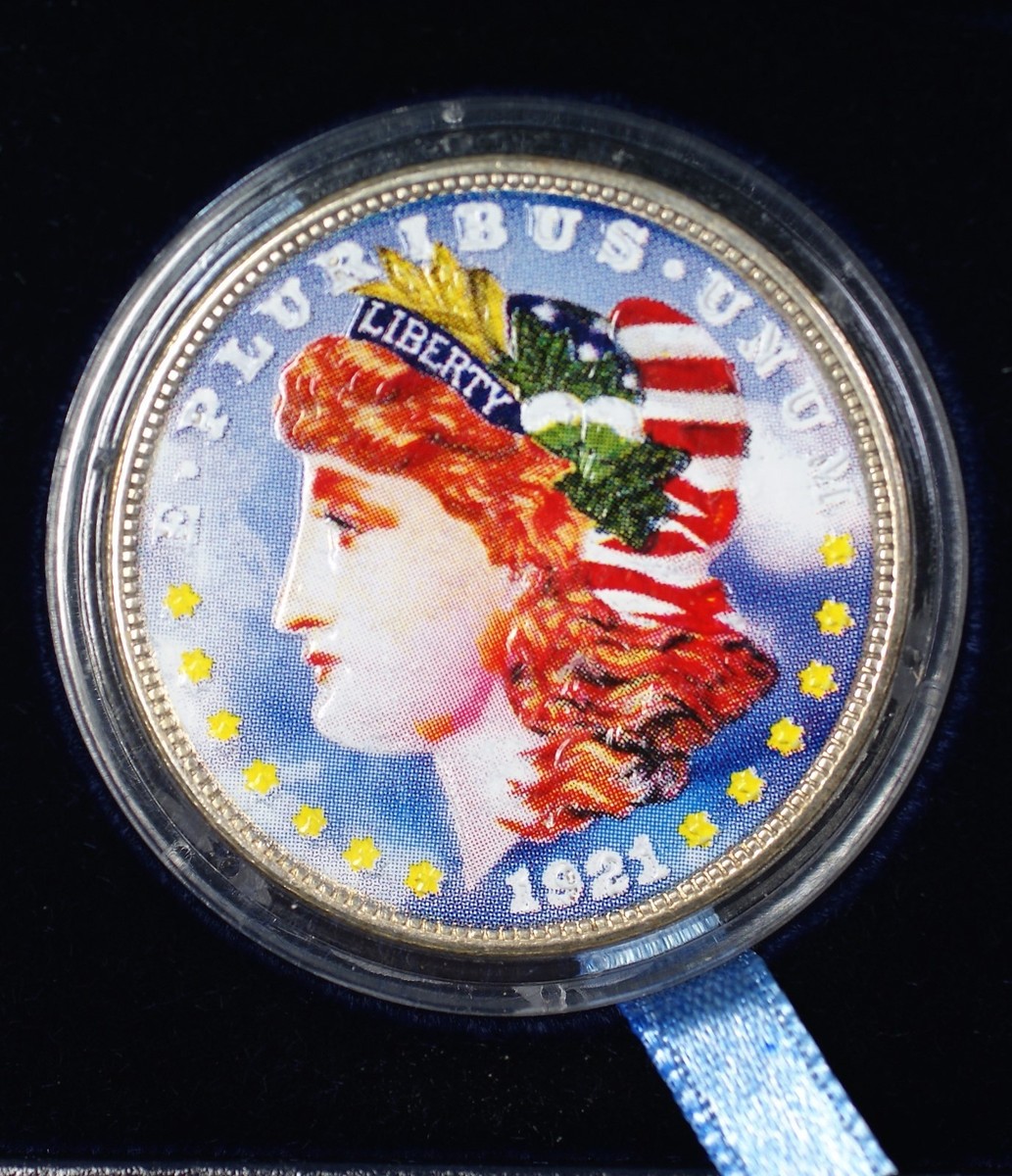 1921 American Morgan Silver Dollar $1 Beautifully Colorized Coin