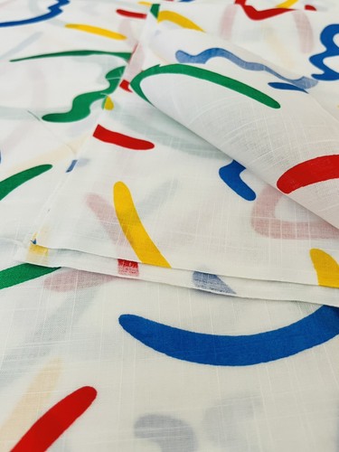 Vtg 80’s Wamsutta OTC White Primary Multi Geometric Remnant Fabric 45x85” 2+Yds - Picture 7 of 10