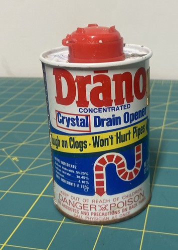 DRANO ~ Drain Opener Metal Can Clog Remover 12oz Dry Crystals Vintage 1974 - Picture 1 of 7