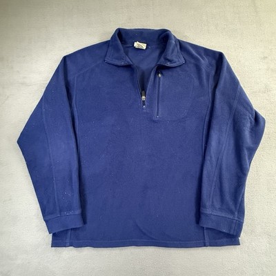 LL Bean Sweater Mens Medium Blue Fleece Quarter Zip Mock Neck Pullover Casual