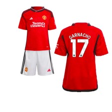 Kids Football Mini Kit Red 2023-2024 Man Utd Home Garnacho 17 Sportswear Set