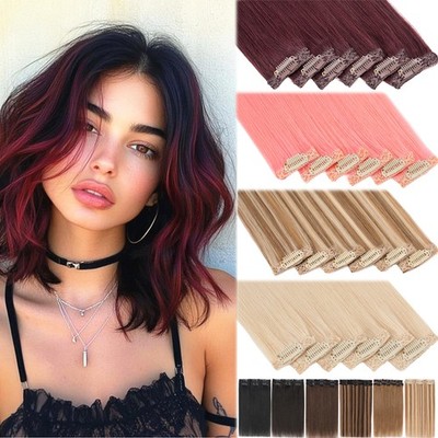 Premium Clip In 100% Real Human Remy Hair Extensions Lace Half Head Highlight US
