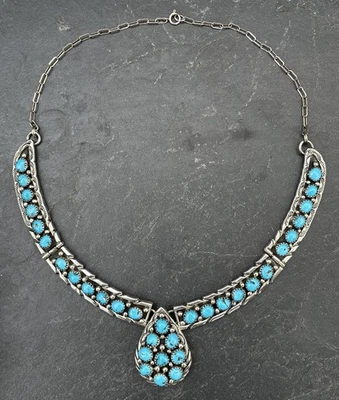 Navajo Indianerschmuck Collier mit Kingman Türkisen STERLING signiert (S 6966) - Bild 1 von 4