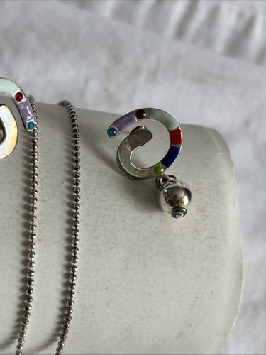 Vintage Sterling Silber & Emaille Halskette & Ohrring Set 925 Italy - Bild 3 von 14