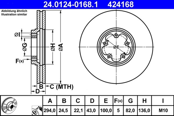 2X Bremsscheibe ATE 24.0124-0168.1 FüR Transit Ford M10 Tourneo Bus F_E_ F_F_-image