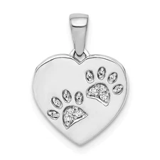 14k White Gold Diamond Fancy Double Paw Print in Heart Medallion Pendant 0.05 Ct